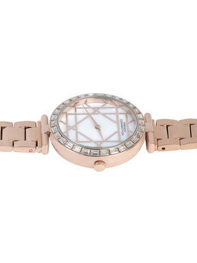 French Connection Mop Silver Round Dial With Rose Stainless Steel  Strap Watch - For Womens FCN0141SRGM