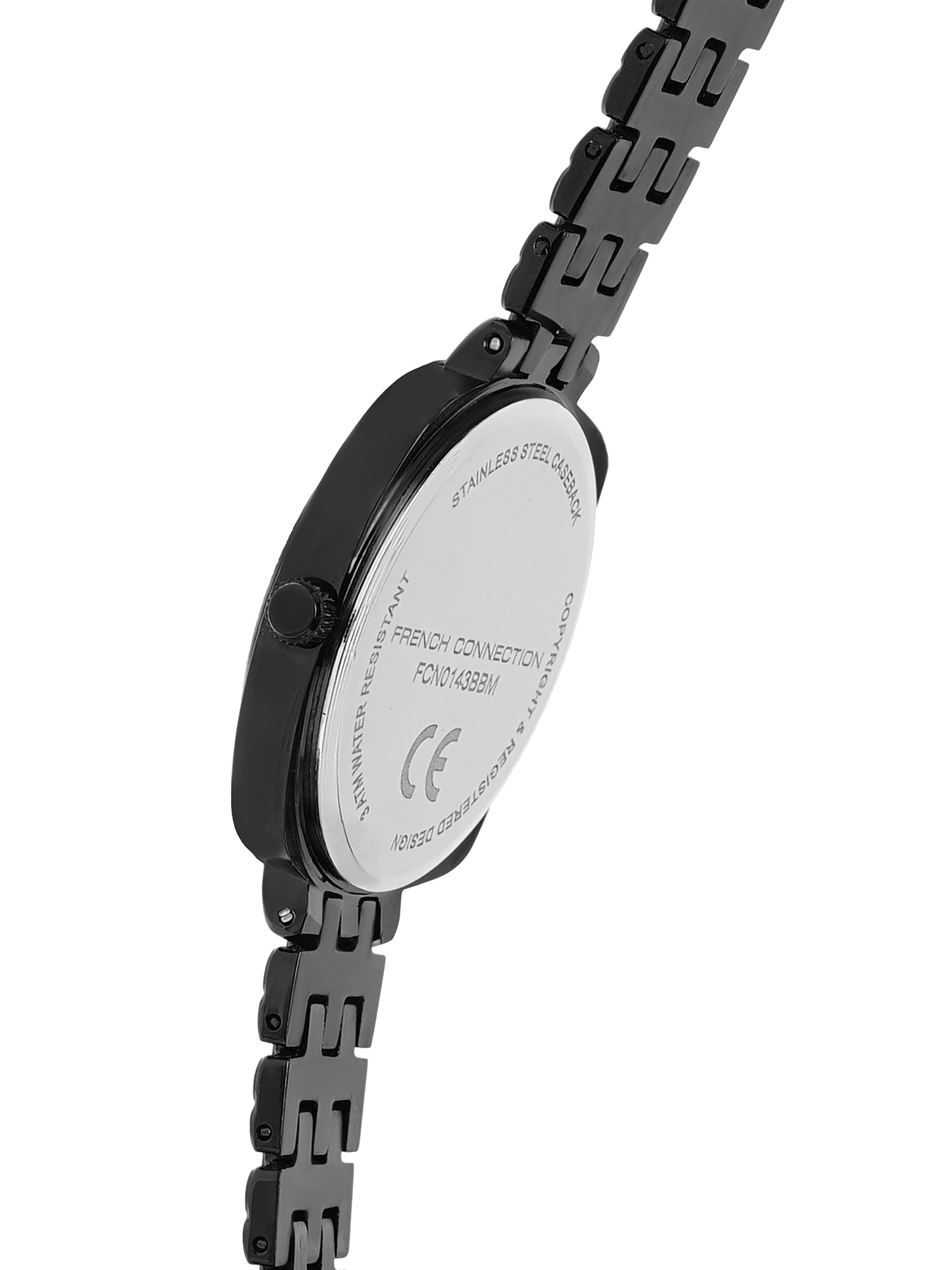 French Connection Textured Black Square Dial With Black Stainless Steel  Strap Watch - For Womens FCN0143BBM