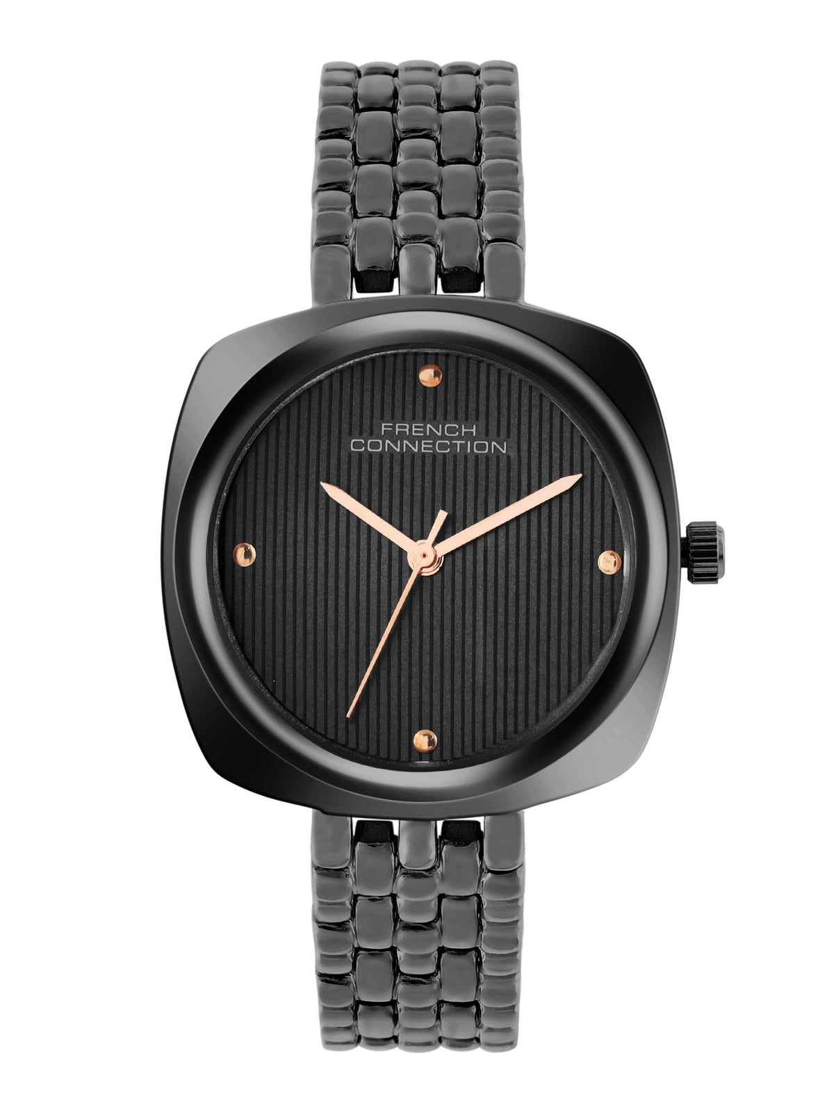 French Connection Textured Black Square Dial With Black Stainless Steel  Strap Watch - For Womens FCN0143BBM
