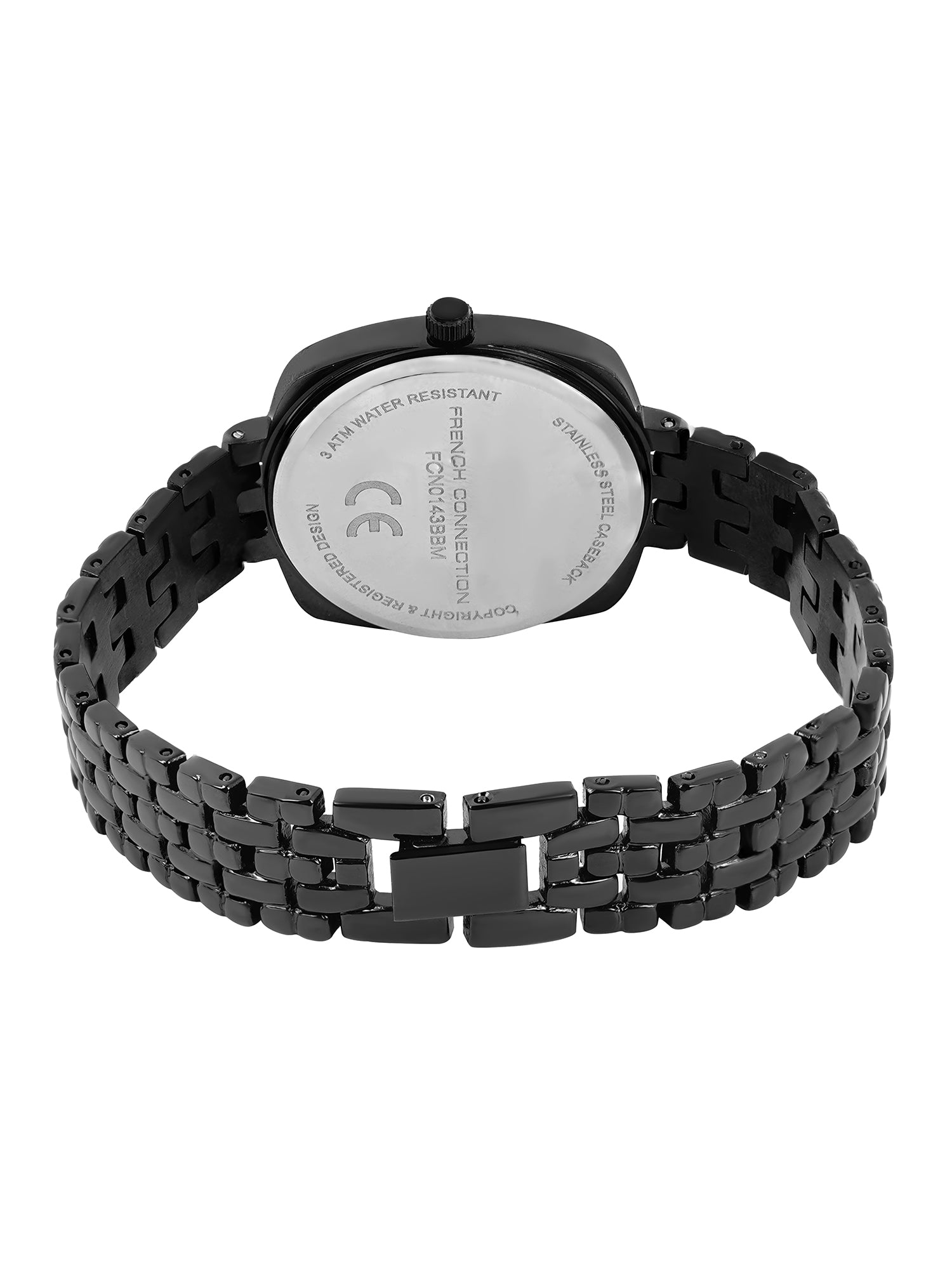 French Connection Textured Black Square Dial With Black Stainless Steel  Strap Watch - For Womens FCN0143BBM