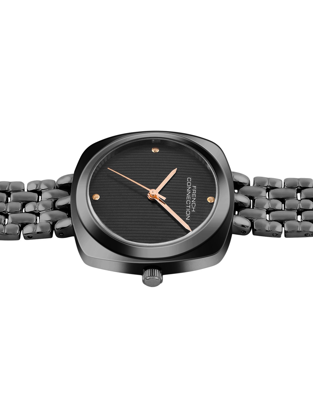 French Connection Textured Black Square Dial With Black Stainless Steel  Strap Watch - For Womens FCN0143BBM