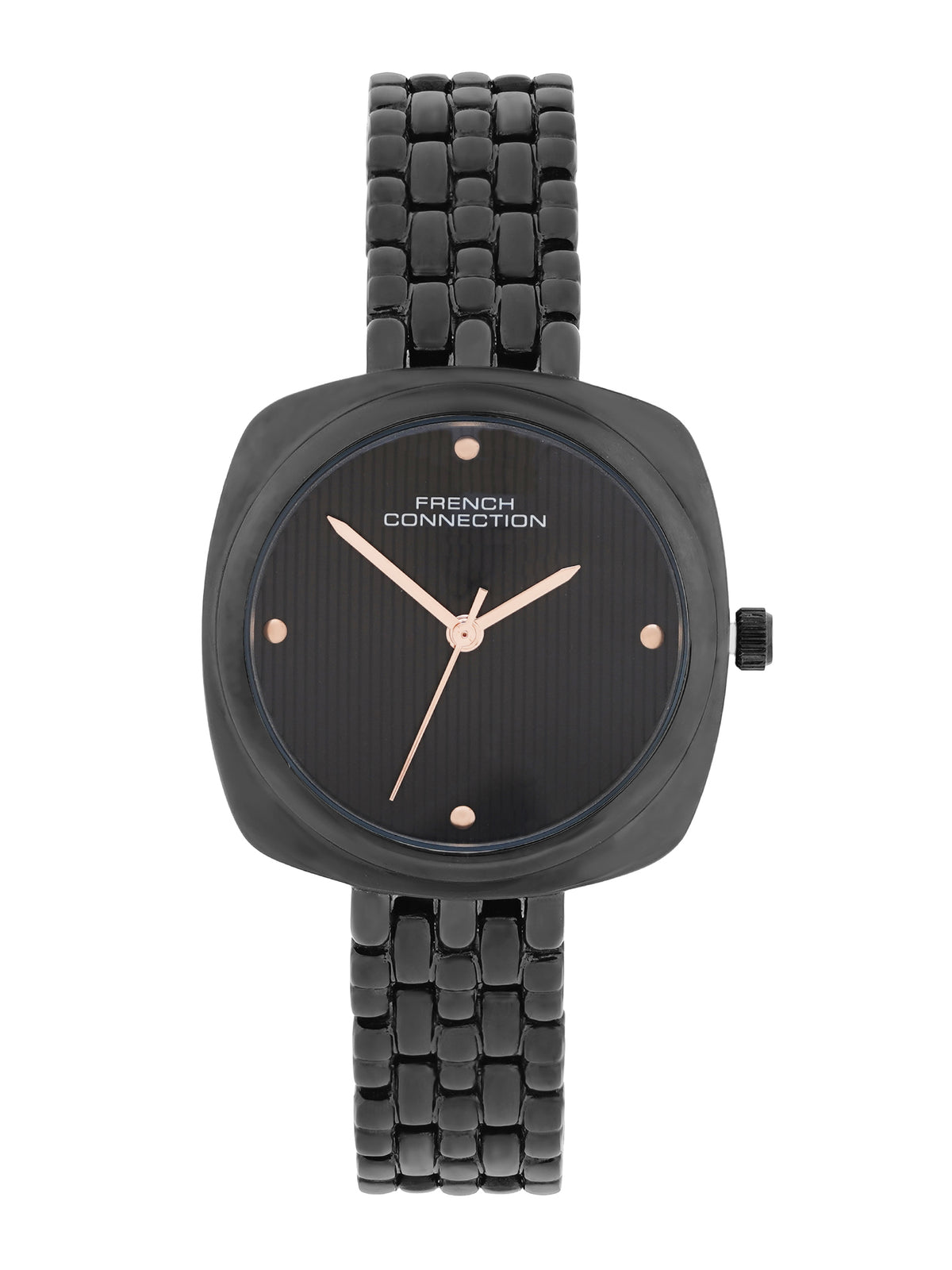 French Connection Textured Black Square Dial With Black Stainless Steel  Strap Watch - For Womens FCN0143BBM