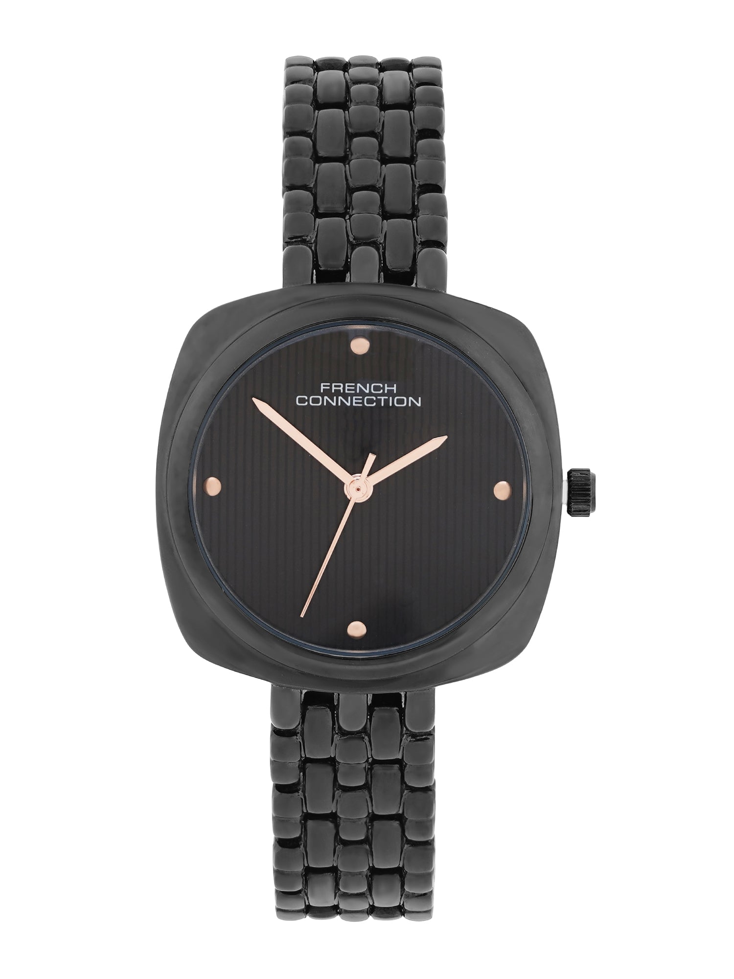 French Connection Textured Black Square Dial With Black Stainless Steel  Strap Watch - For Womens FCN0143BBM