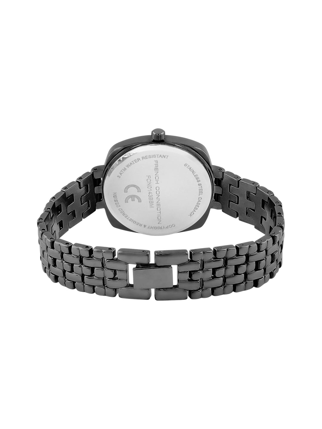 French Connection Textured Black Square Dial With Black Stainless Steel  Strap Watch - For Womens FCN0143BBM