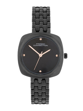 French Connection Textured Black Square Dial With Black Stainless Steel  Strap Watch - For Womens FCN0143BBM