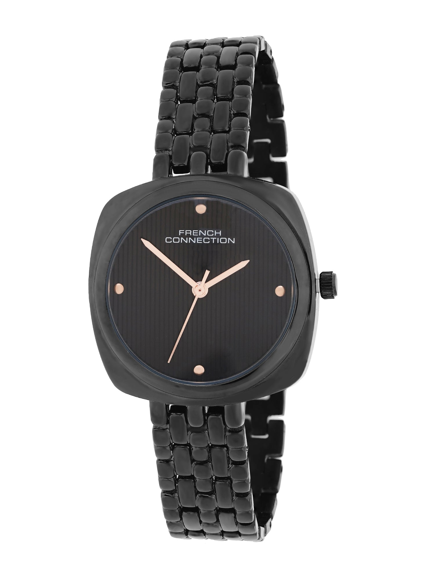 French Connection Textured Black Square Dial With Black Stainless Steel  Strap Watch - For Womens FCN0143BBM