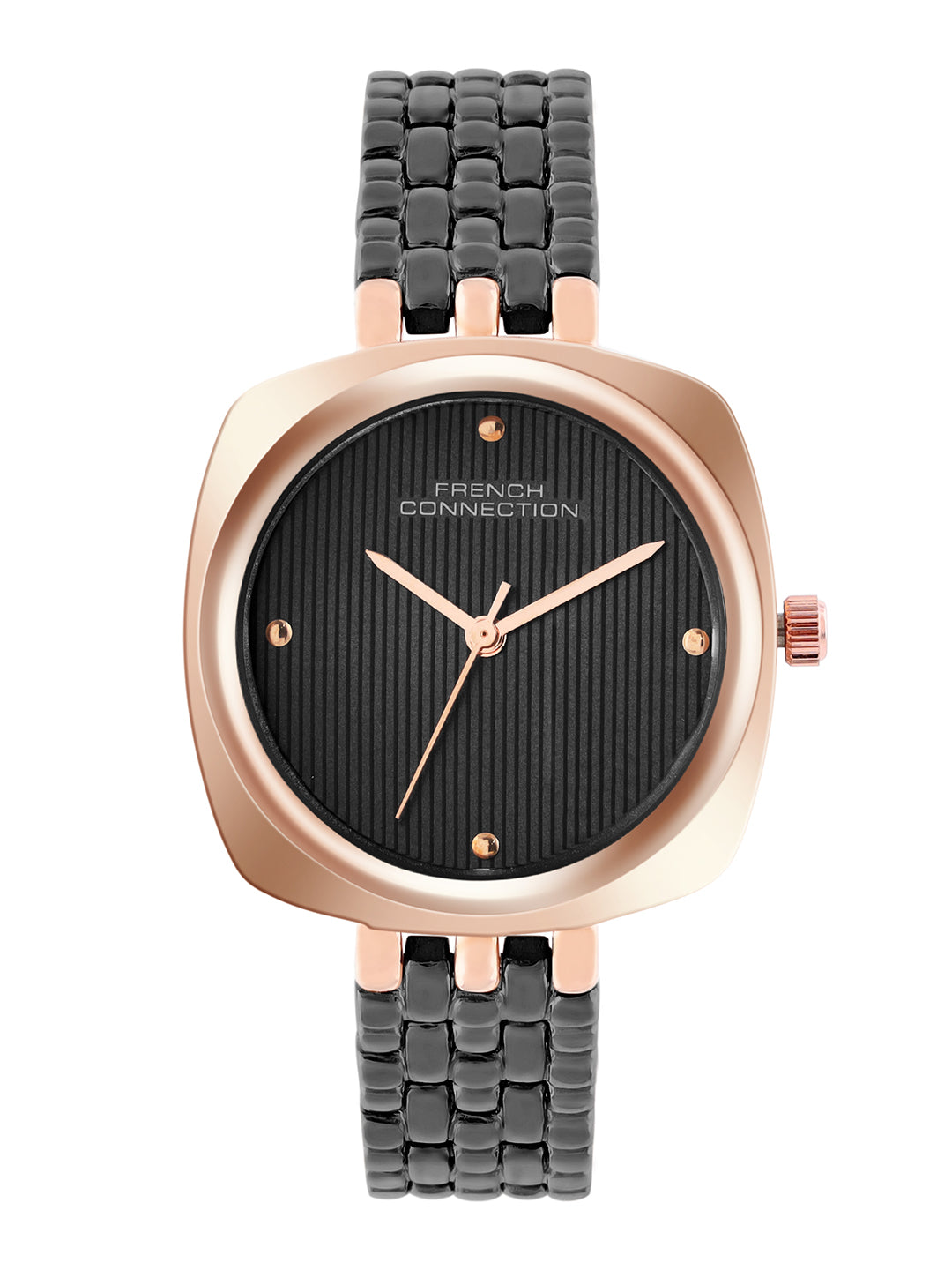 French Connection Textured Black Square Dial With Black Stainless Steel  Strap Watch - For Womens FCN0143BM