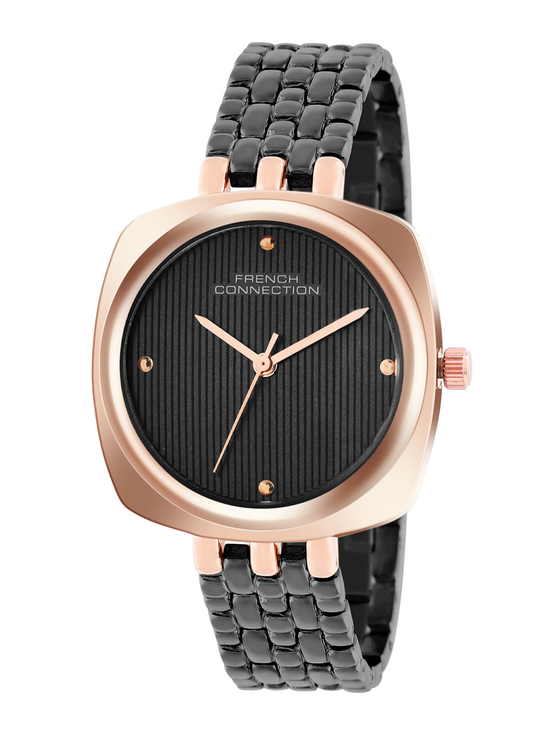 French Connection Textured Black Square Dial With Black Stainless Steel  Strap Watch - For Womens FCN0143BM