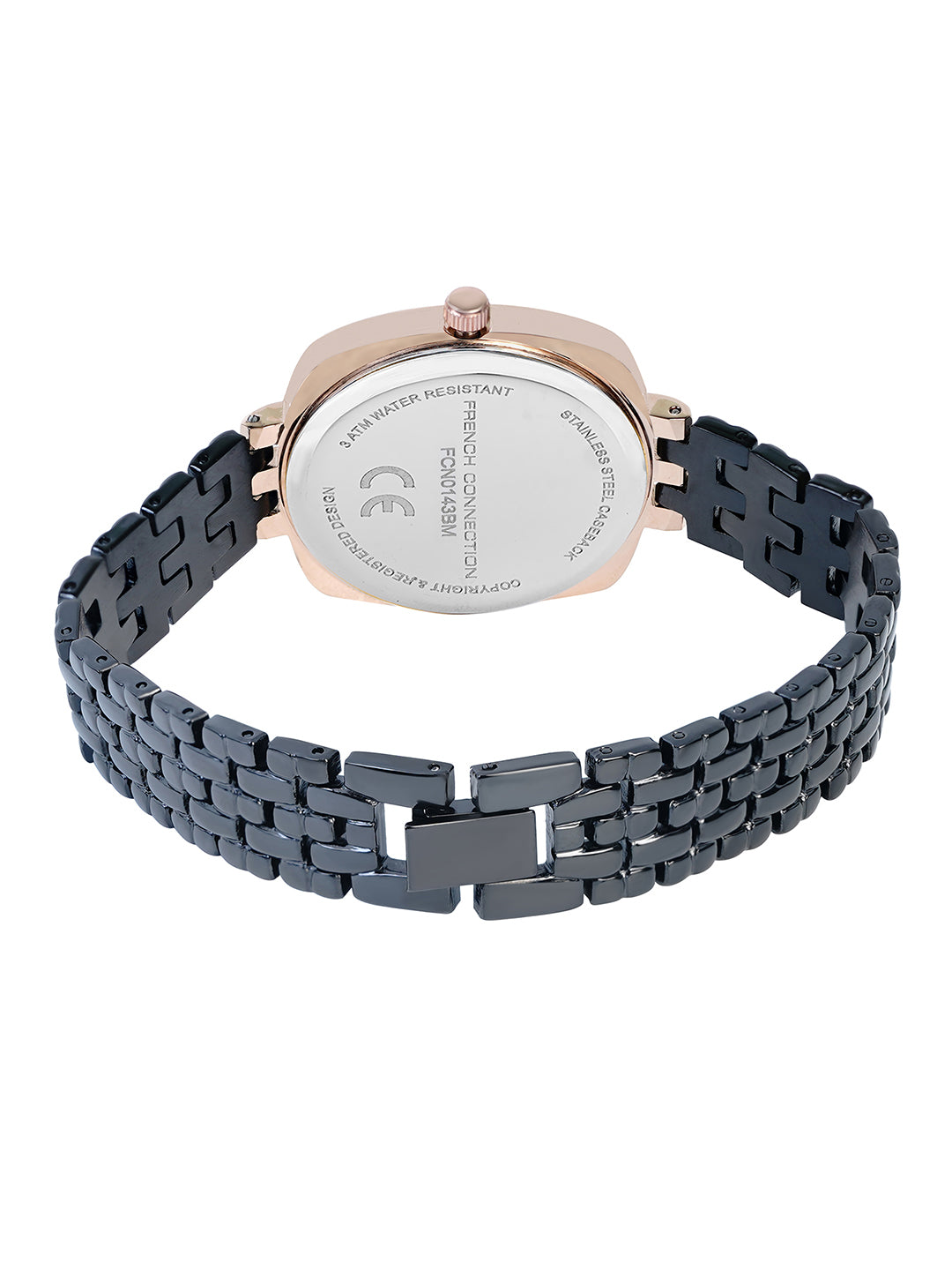 French Connection Textured Black Square Dial With Black Stainless Steel  Strap Watch - For Womens FCN0143BM