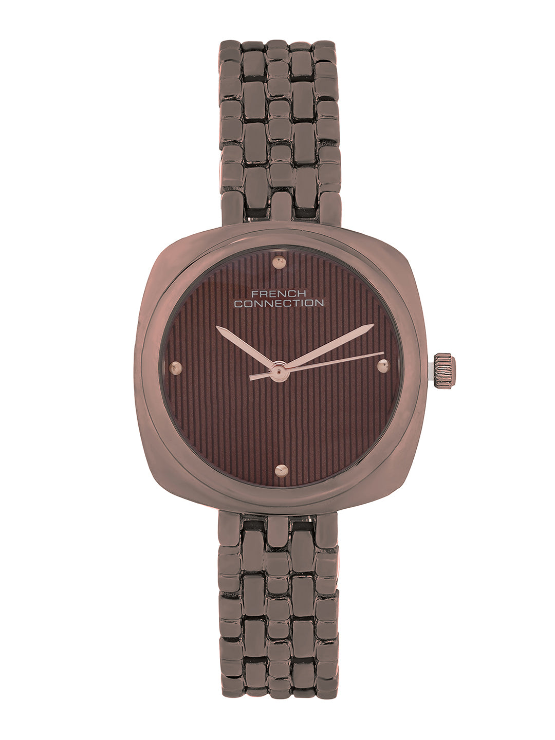 French Connection Textured Brown Square Dial With Brown Stainless Steel Strap Watch - For Womens FCN0143BRGM
