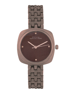 French Connection Textured Brown Square Dial With Brown Stainless Steel Strap Watch - For Womens FCN0143BRGM