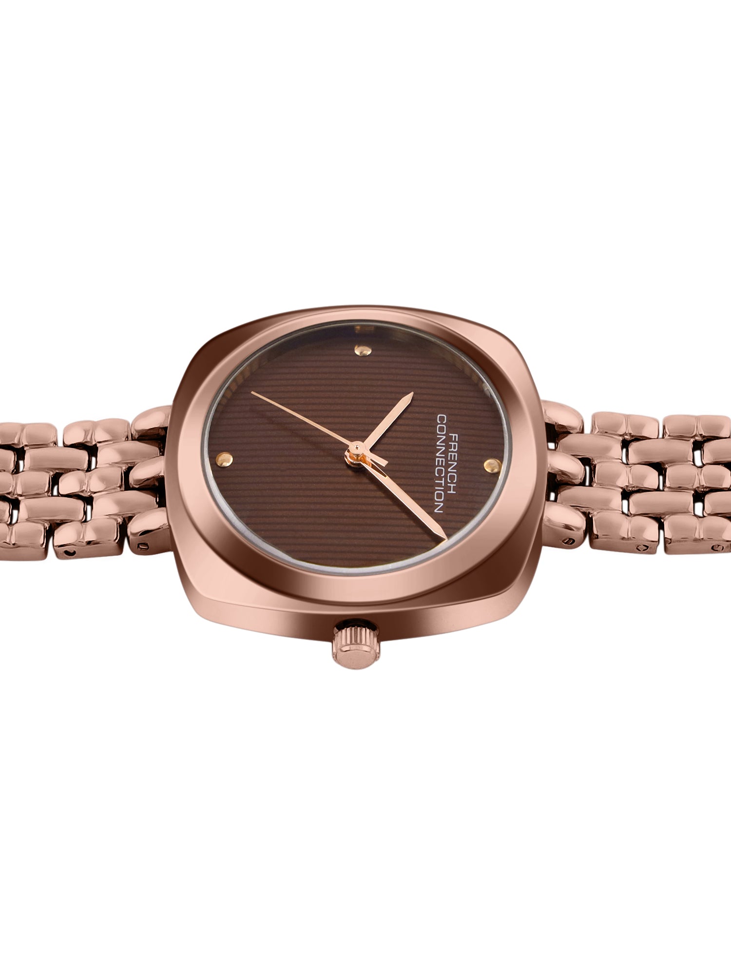 French Connection Textured Brown Square Dial With Brown Stainless Steel Strap Watch - For Womens FCN0143BRGM