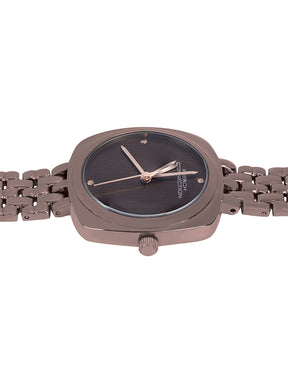 French Connection Textured Brown Square Dial With Brown Stainless Steel Strap Watch - For Womens FCN0143BRGM