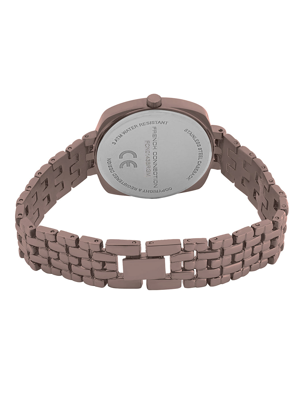 French Connection Textured Brown Square Dial With Brown Stainless Steel Strap Watch - For Womens FCN0143BRGM