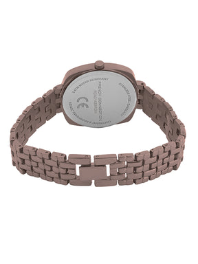 French Connection Textured Brown Square Dial With Brown Stainless Steel Strap Watch - For Womens FCN0143BRGM