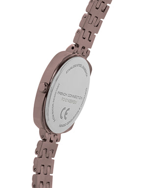 French Connection Textured Brown Square Dial With Brown Stainless Steel Strap Watch - For Womens FCN0143BRGM