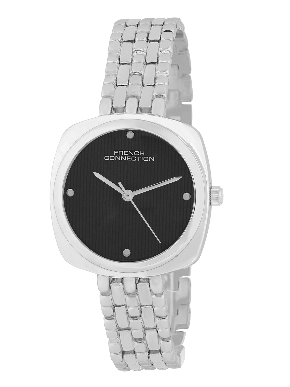 French Connection Textured Black Square Dial With Stainless Steel  Strap Watch - For Womens FCN0143BSM