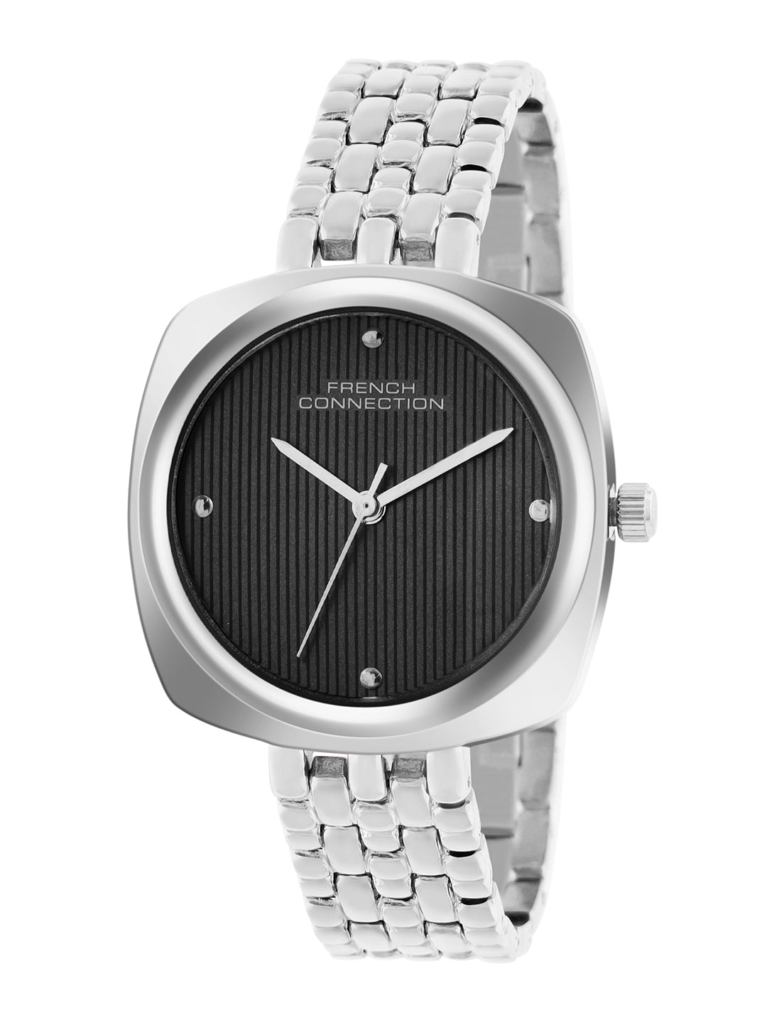 French Connection Textured Black Square Dial With Stainless Steel  Strap Watch - For Womens FCN0143BSM