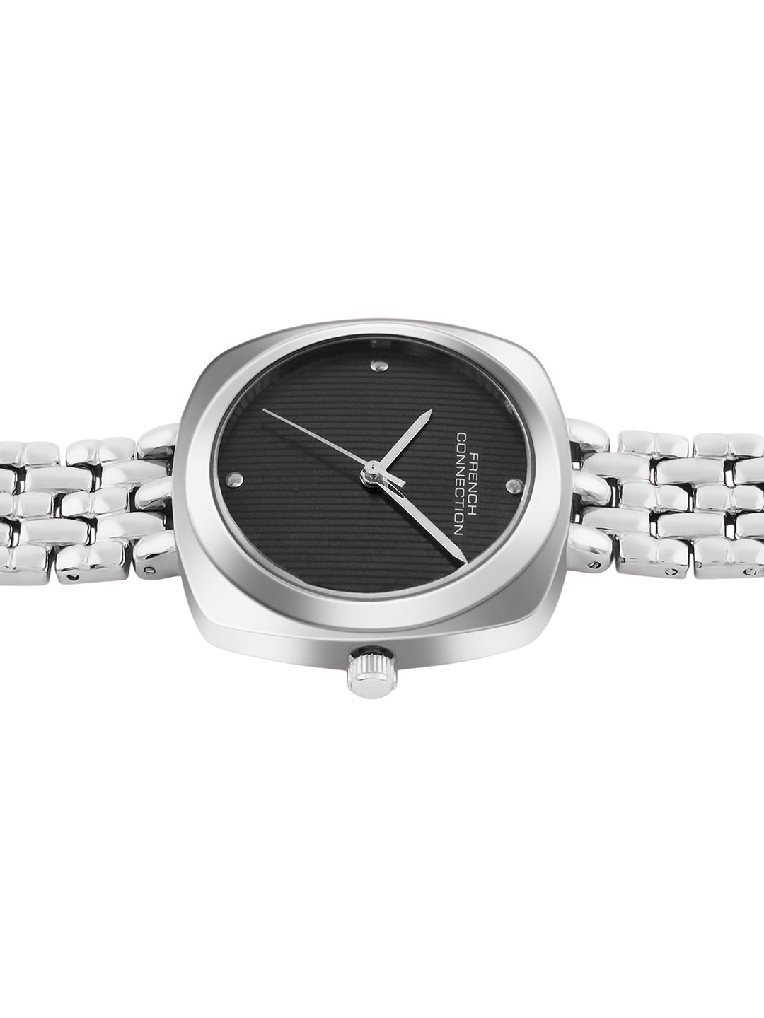 French Connection Textured Black Square Dial With Stainless Steel  Strap Watch - For Womens FCN0143BSM