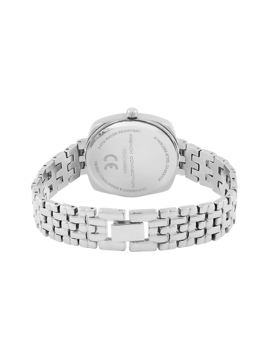 French Connection Textured Black Square Dial With Stainless Steel  Strap Watch - For Womens FCN0143BSM