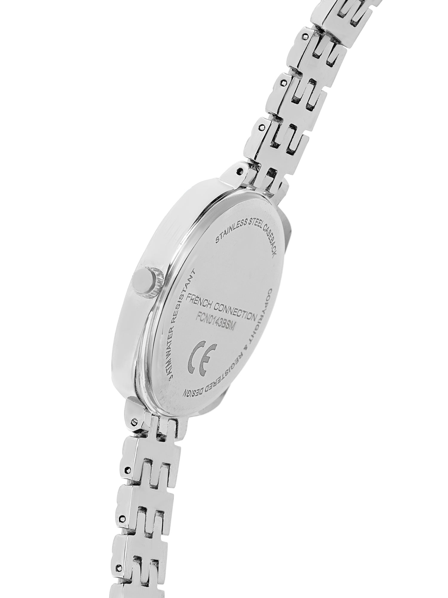 French Connection Textured Black Square Dial With Stainless Steel  Strap Watch - For Womens FCN0143BSM