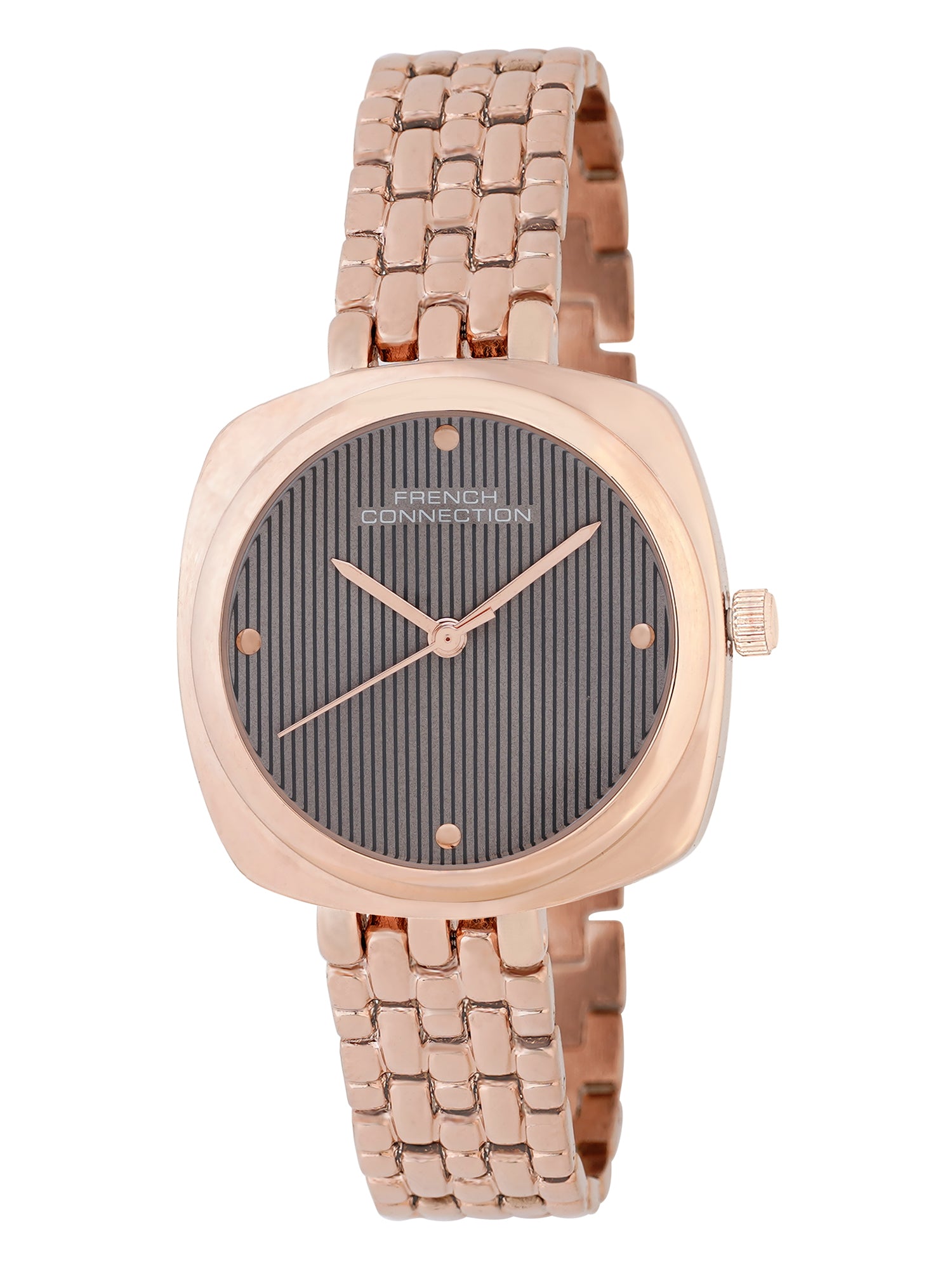 French Connection Textured Grey Square Dial With Rose Stainless Steel  Strap Watch - For Womens FCN0143RGM