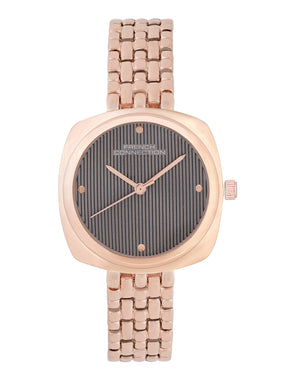 French Connection Textured Grey Square Dial With Rose Stainless Steel  Strap Watch - For Womens FCN0143RGM