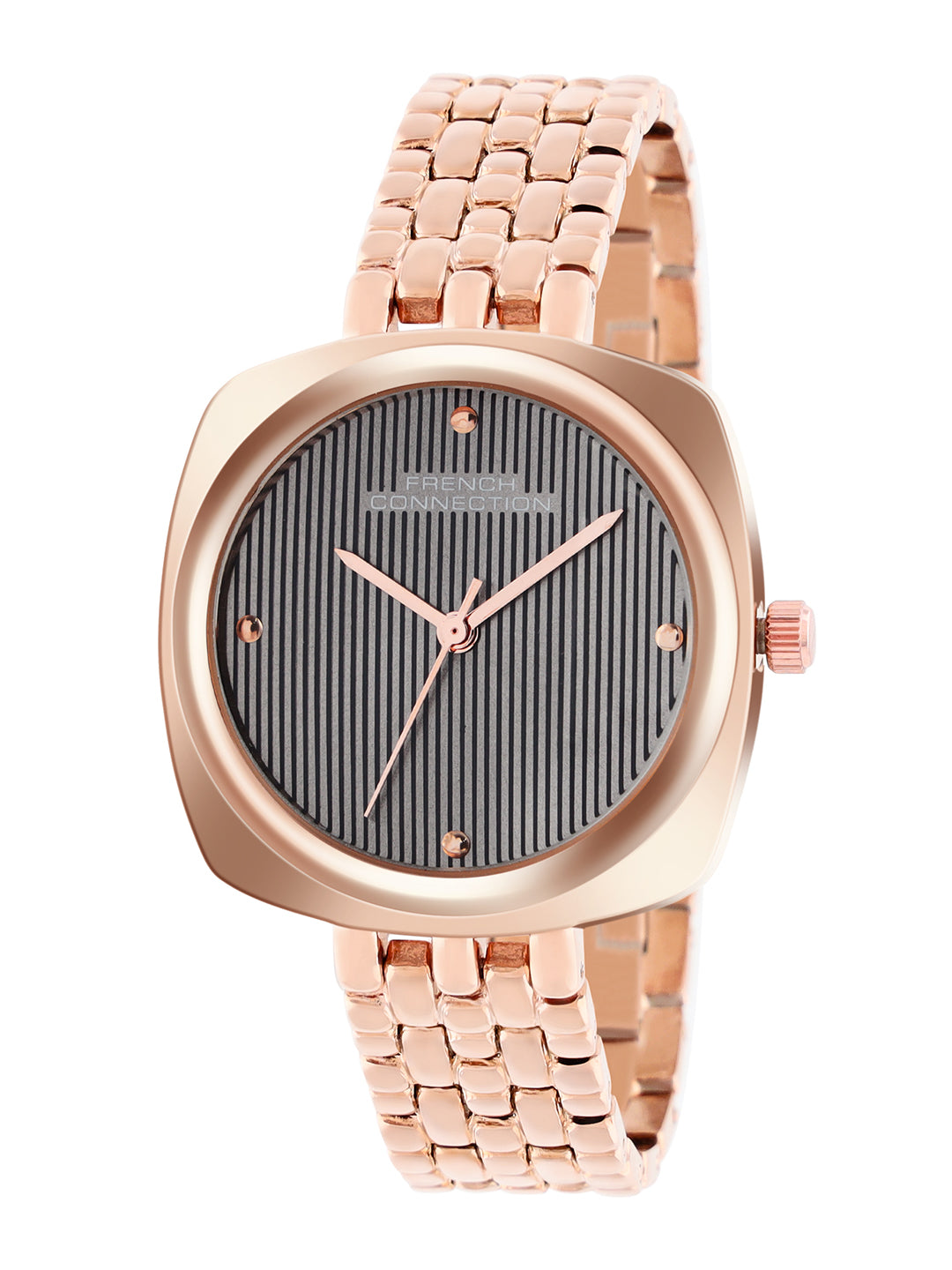 French Connection Textured Grey Square Dial With Rose Stainless Steel  Strap Watch - For Womens FCN0143RGM