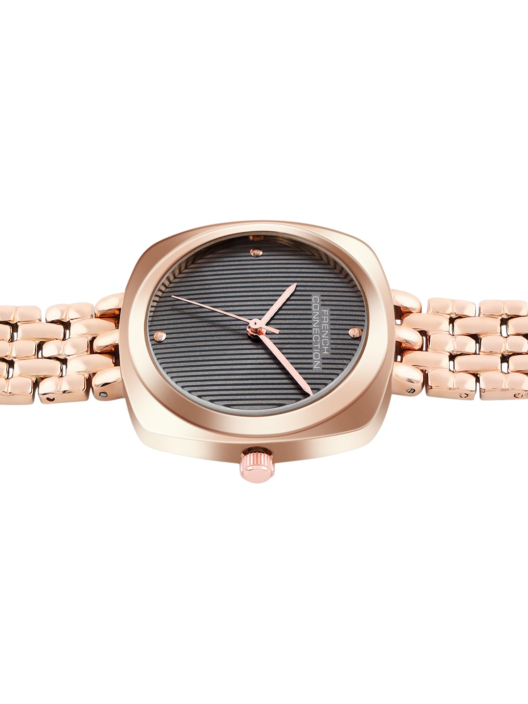 French Connection Textured Grey Square Dial With Rose Stainless Steel  Strap Watch - For Womens FCN0143RGM