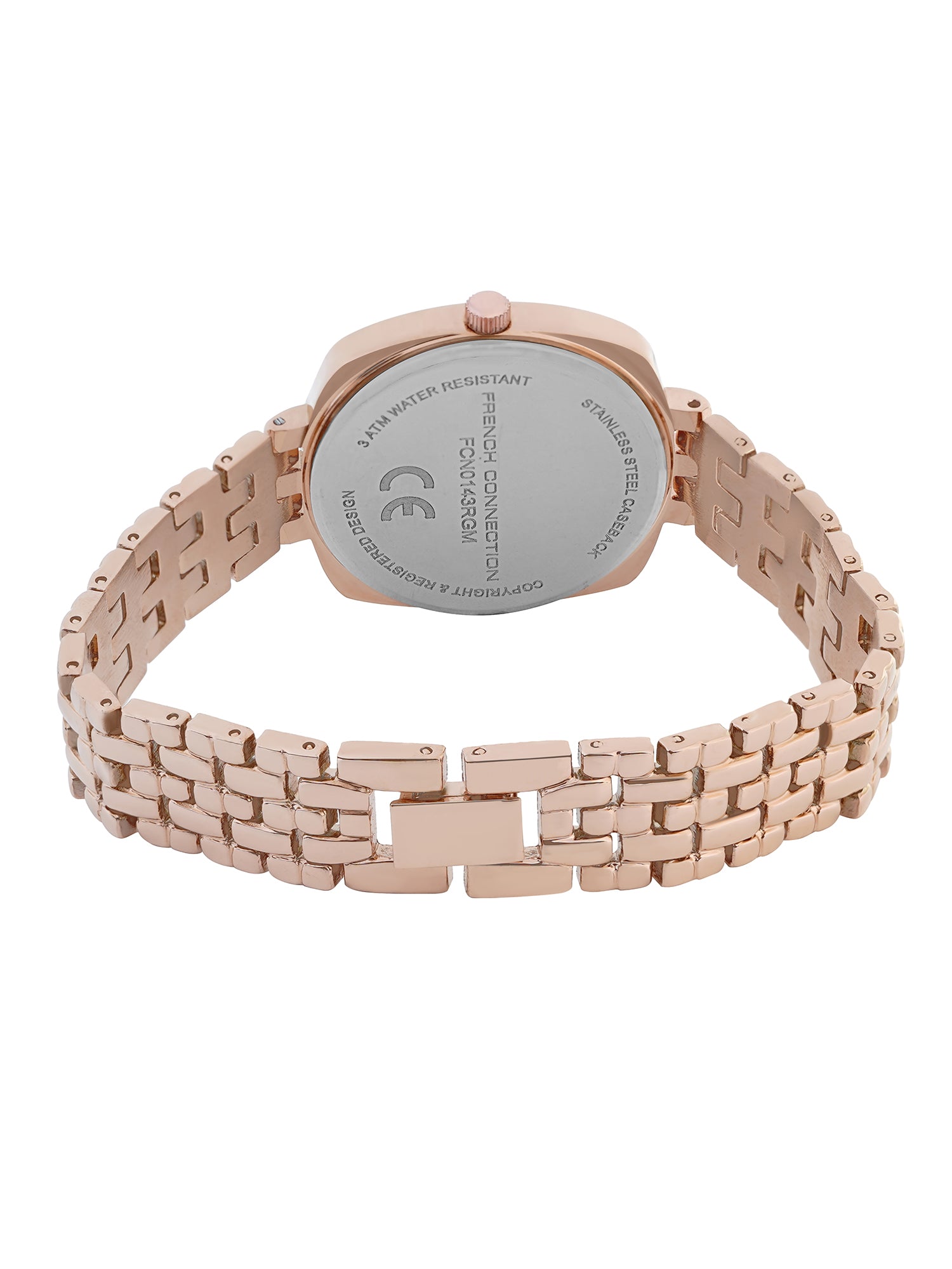 French Connection Textured Grey Square Dial With Rose Stainless Steel  Strap Watch - For Womens FCN0143RGM