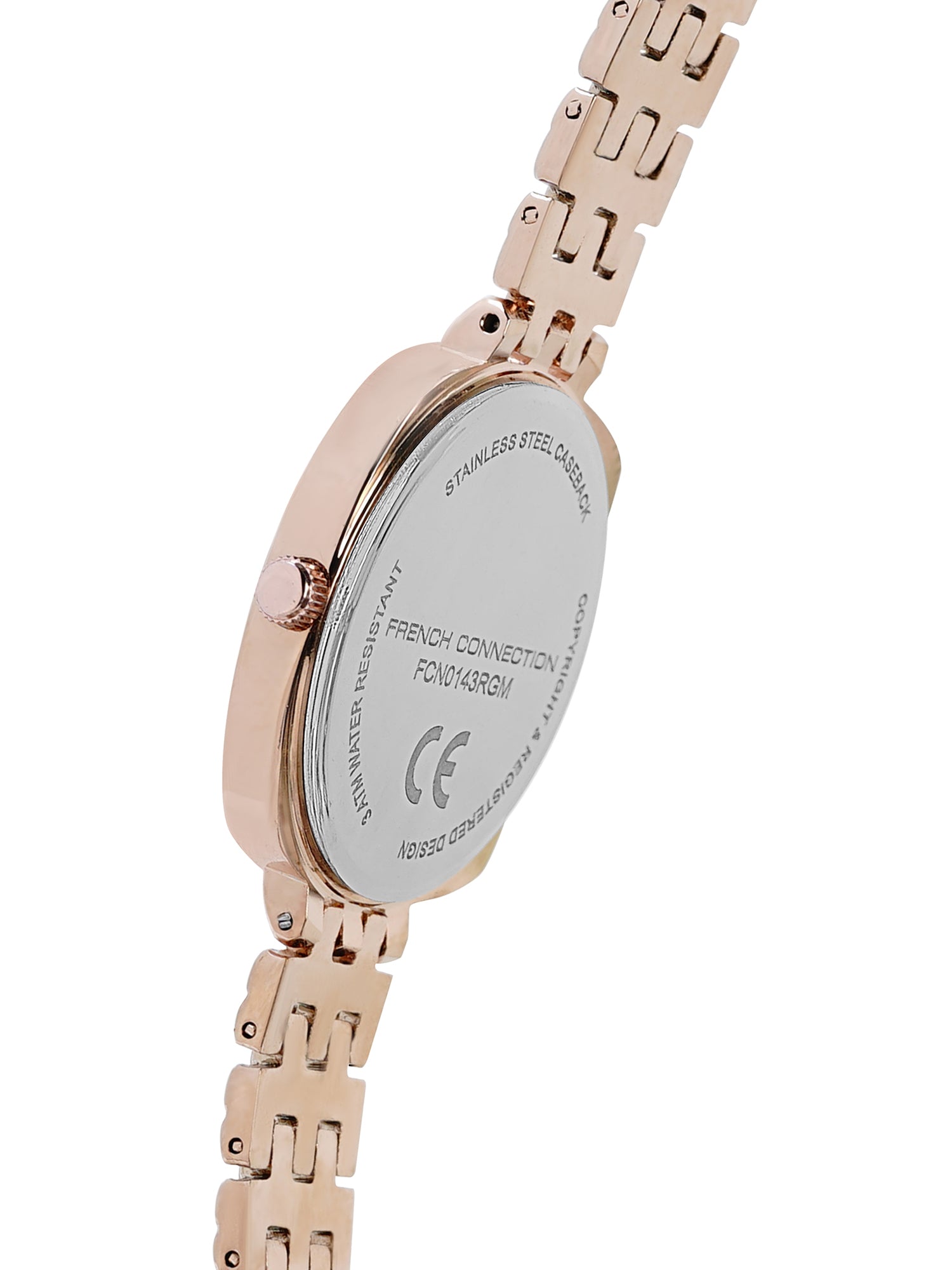 French Connection Textured Grey Square Dial With Rose Stainless Steel  Strap Watch - For Womens FCN0143RGM