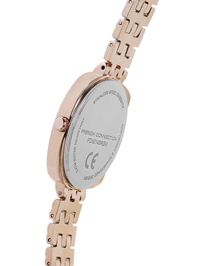 French Connection Textured Grey Square Dial With Rose Stainless Steel  Strap Watch - For Womens FCN0143RGM