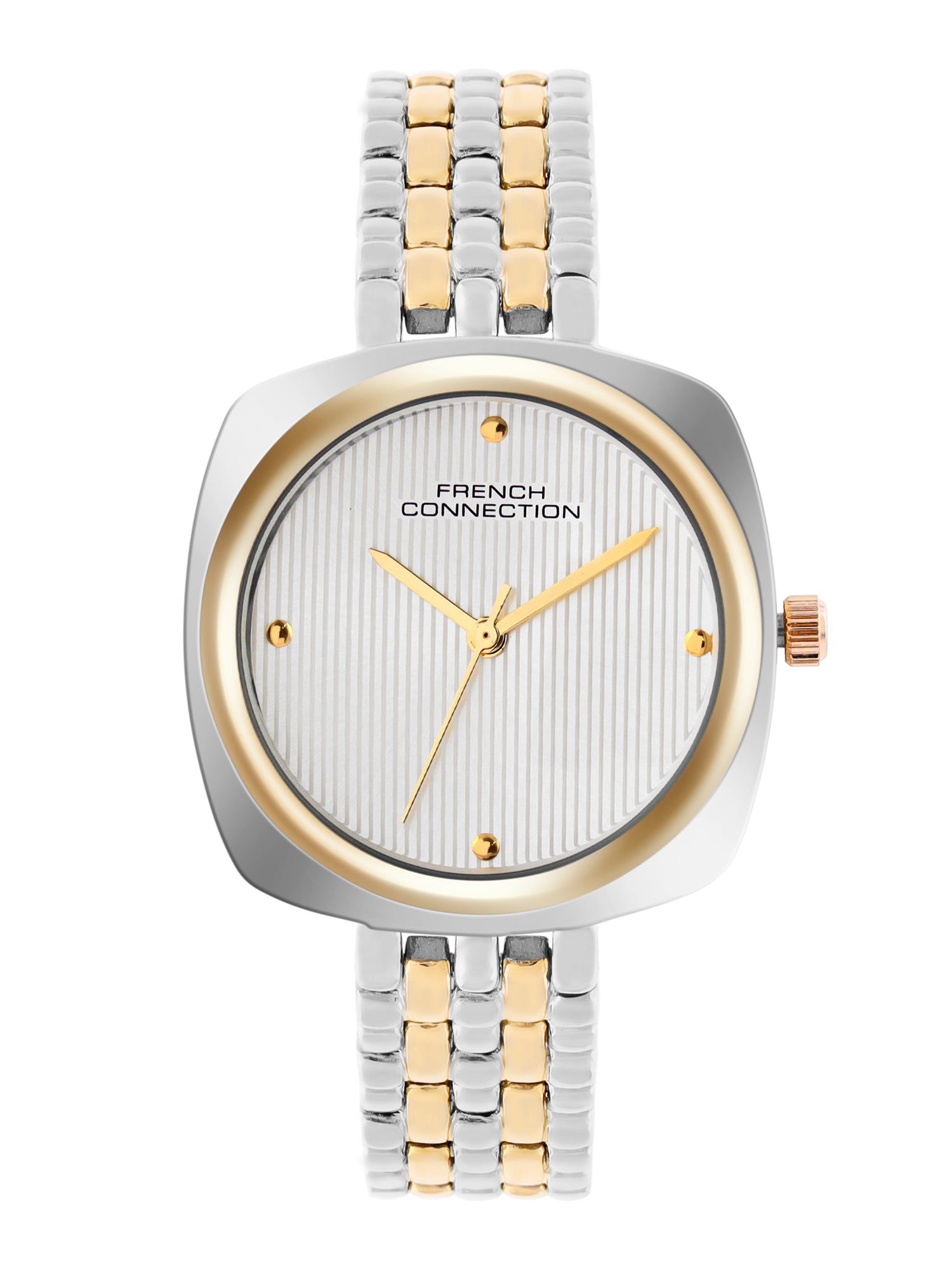 French Connection Textured Silver Square Dial With Gold Two Tone Stainless Steel  Strap Watch - For Womens FCN0143TM
