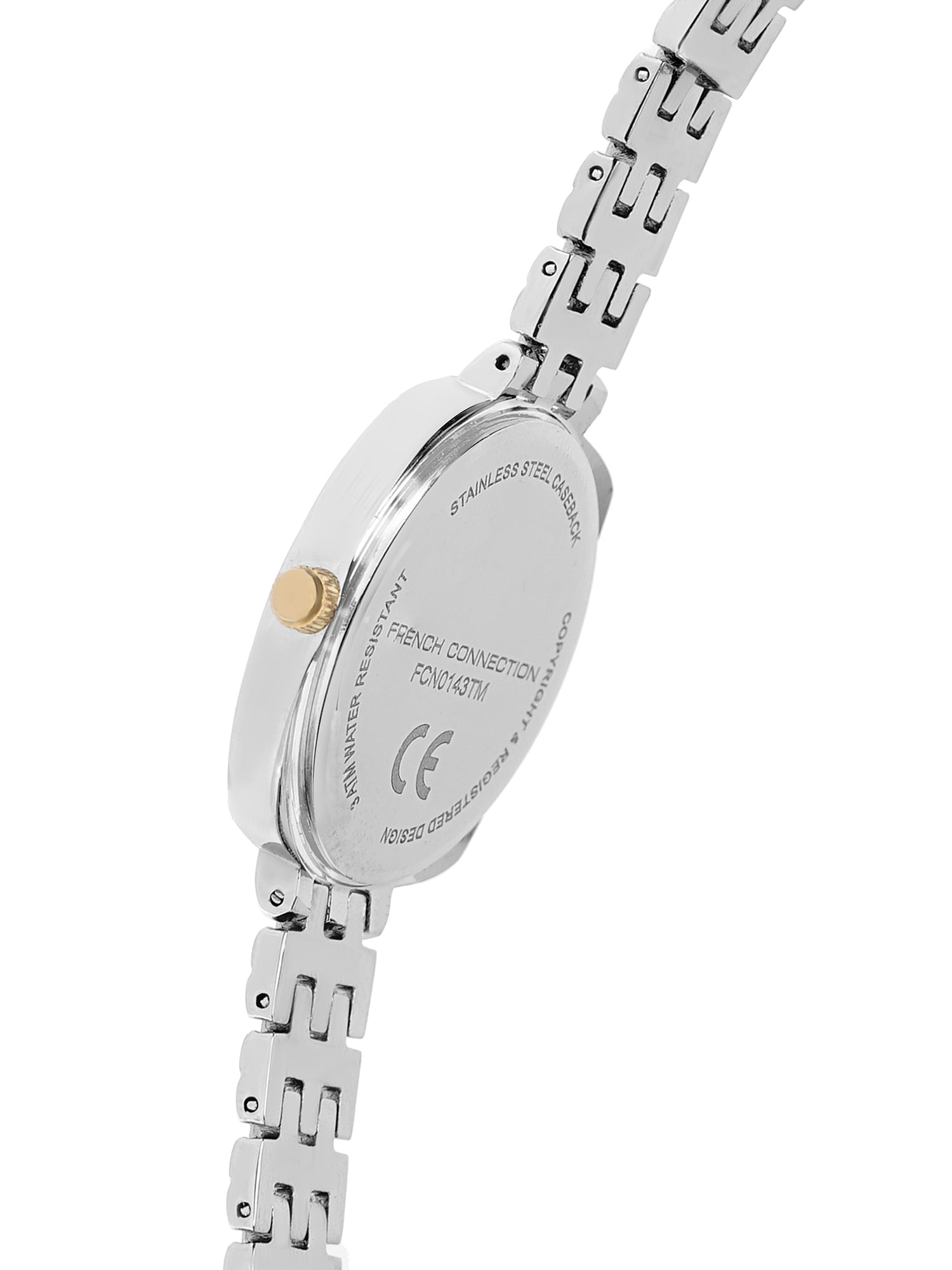 French Connection Textured Silver Square Dial With Gold Two Tone Stainless Steel  Strap Watch - For Womens FCN0143TM