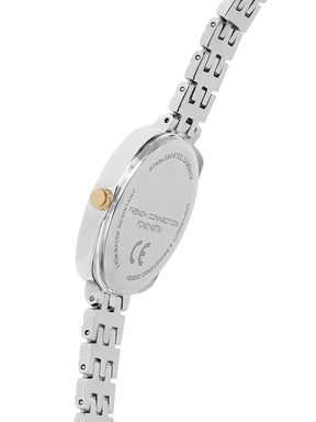 French Connection Textured Silver Square Dial With Gold Two Tone Stainless Steel  Strap Watch - For Womens FCN0143TM
