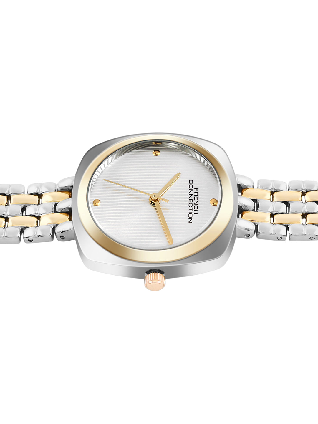 French Connection Textured Silver Square Dial With Gold Two Tone Stainless Steel  Strap Watch - For Womens FCN0143TM