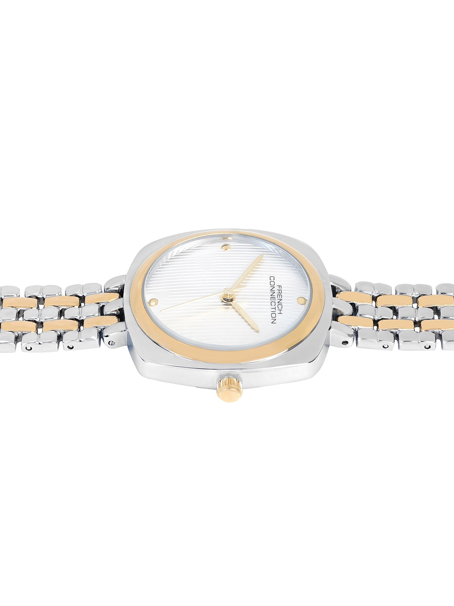 French Connection Textured Silver Square Dial With Gold Two Tone Stainless Steel  Strap Watch - For Womens FCN0143TM