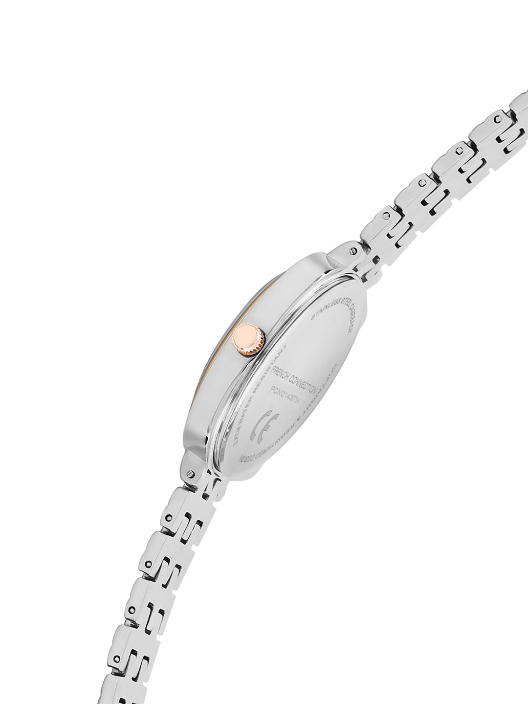 French Connection Textured Silver Square Dial With Gold Two Tone Stainless Steel  Strap Watch - For Womens FCN0143TM