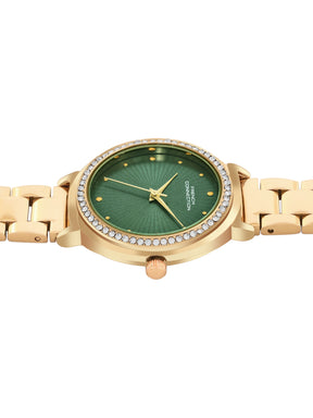 French Connection Textured Green Round Dial With  Gold Stainless Steel  Strap Watch - For Womens FCN0145NGM
