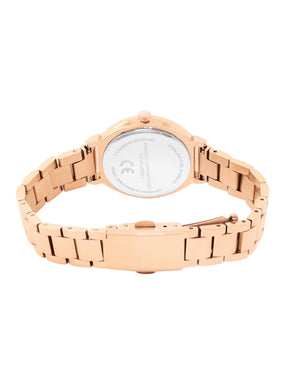 French Connection Textured Silver Round Dial With Rose Stainless Steel  Strap Watch - For Womens FCN0145RGM