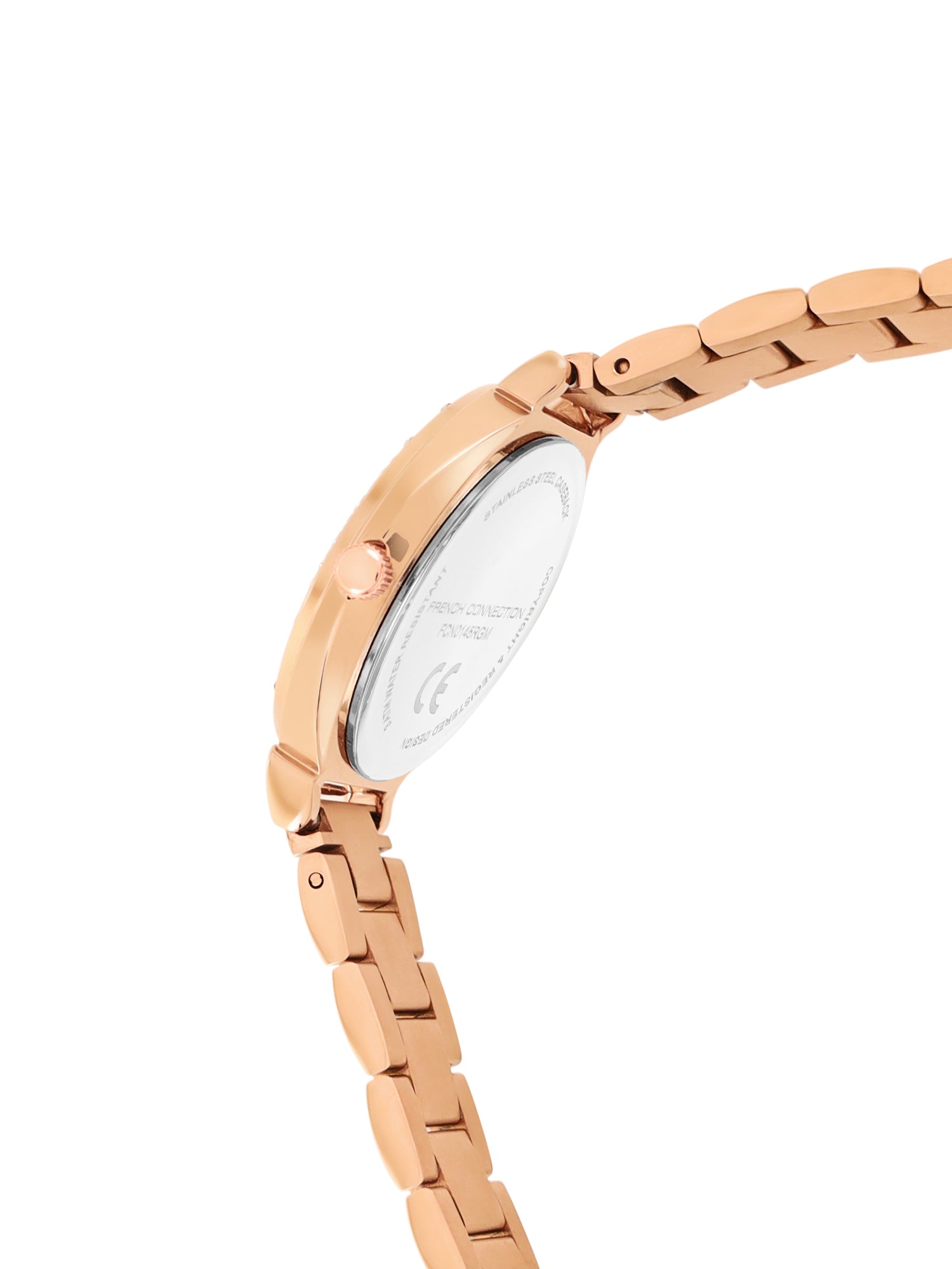 French Connection Textured Silver Round Dial With Rose Stainless Steel  Strap Watch - For Womens FCN0145RGM