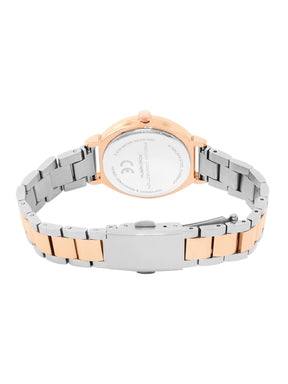 French Connection Textured Silver Round Dial With Rose Two Tone Stainless Steel  Strap Watch - For Womens FCN0145RTM