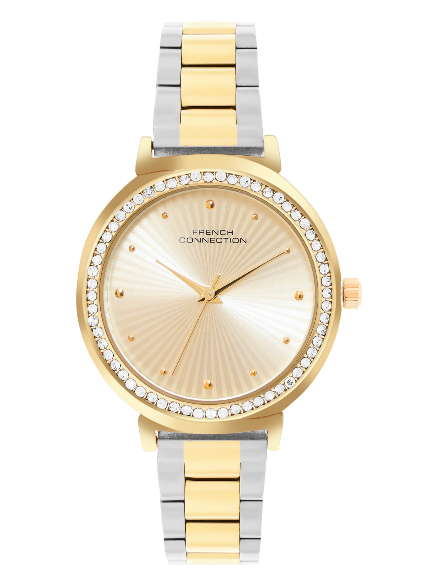 French Connection Textured Champagne Round Dial With Gold Two Tone Stainless Steel  Strap Watch - For Womens FCN0145TM