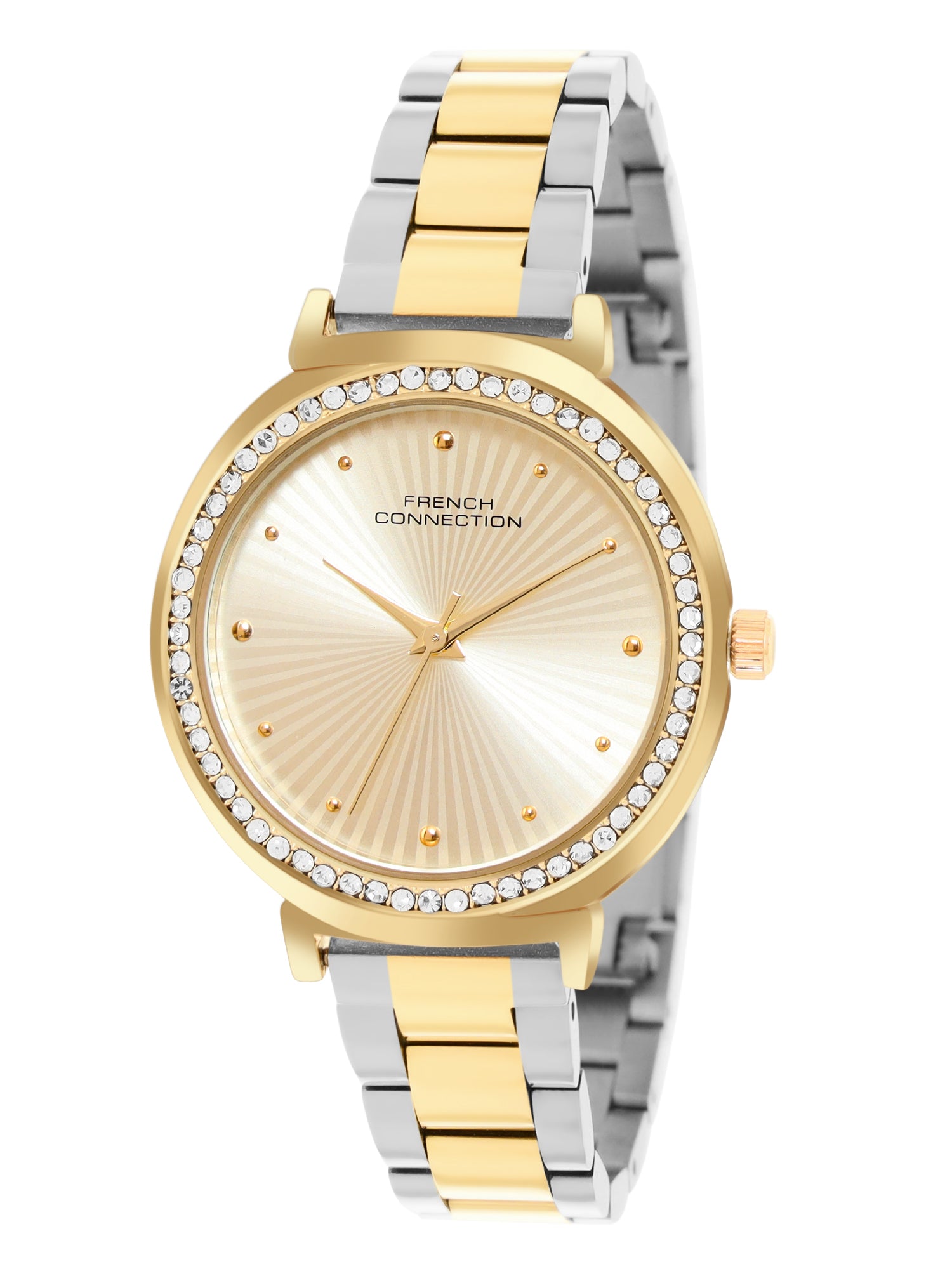 French Connection Textured Champagne Round Dial With Gold Two Tone Stainless Steel  Strap Watch - For Womens FCN0145TM