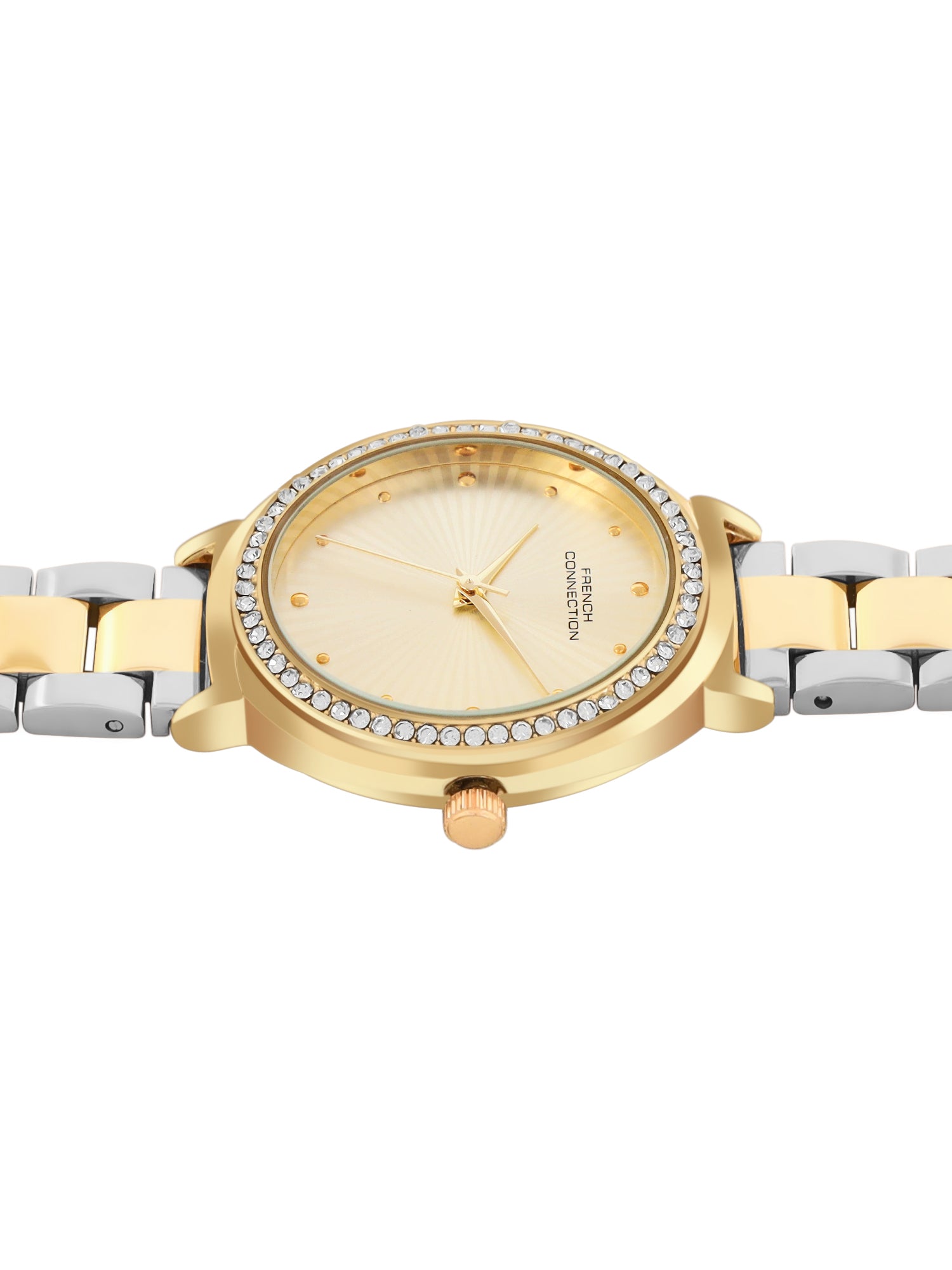 French Connection Textured Champagne Round Dial With Gold Two Tone Stainless Steel  Strap Watch - For Womens FCN0145TM
