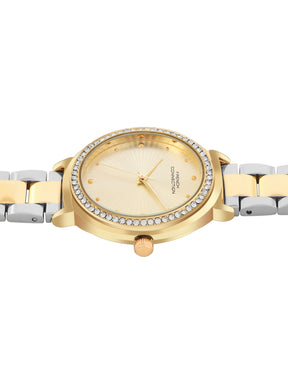 French Connection Textured Champagne Round Dial With Gold Two Tone Stainless Steel  Strap Watch - For Womens FCN0145TM