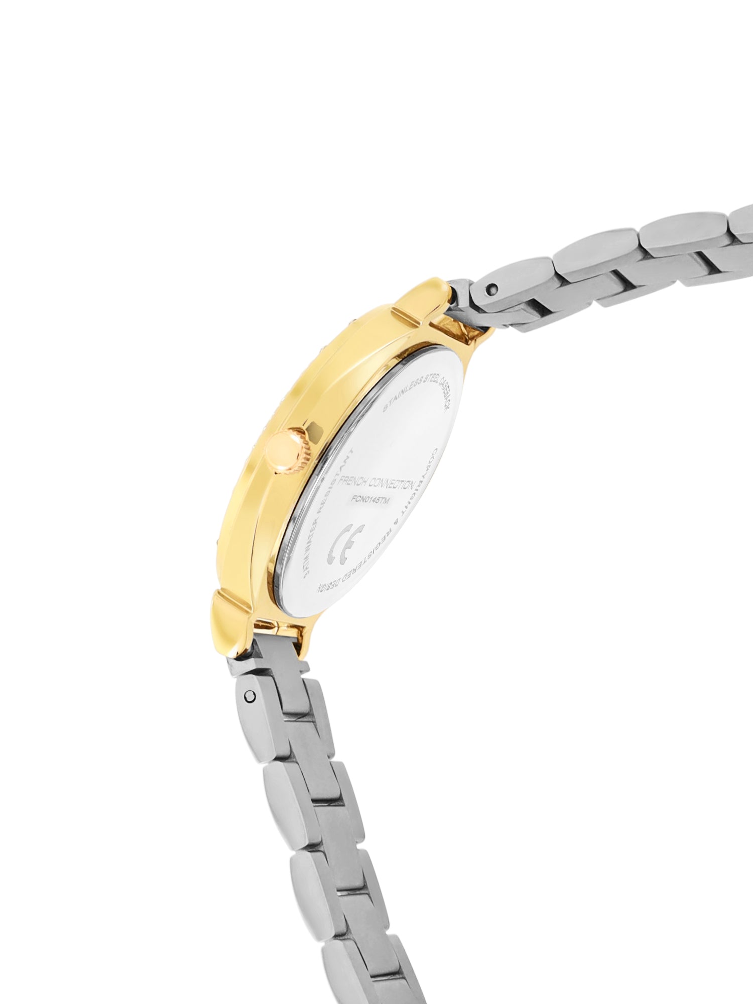 French Connection Textured Champagne Round Dial With Gold Two Tone Stainless Steel  Strap Watch - For Womens FCN0145TM