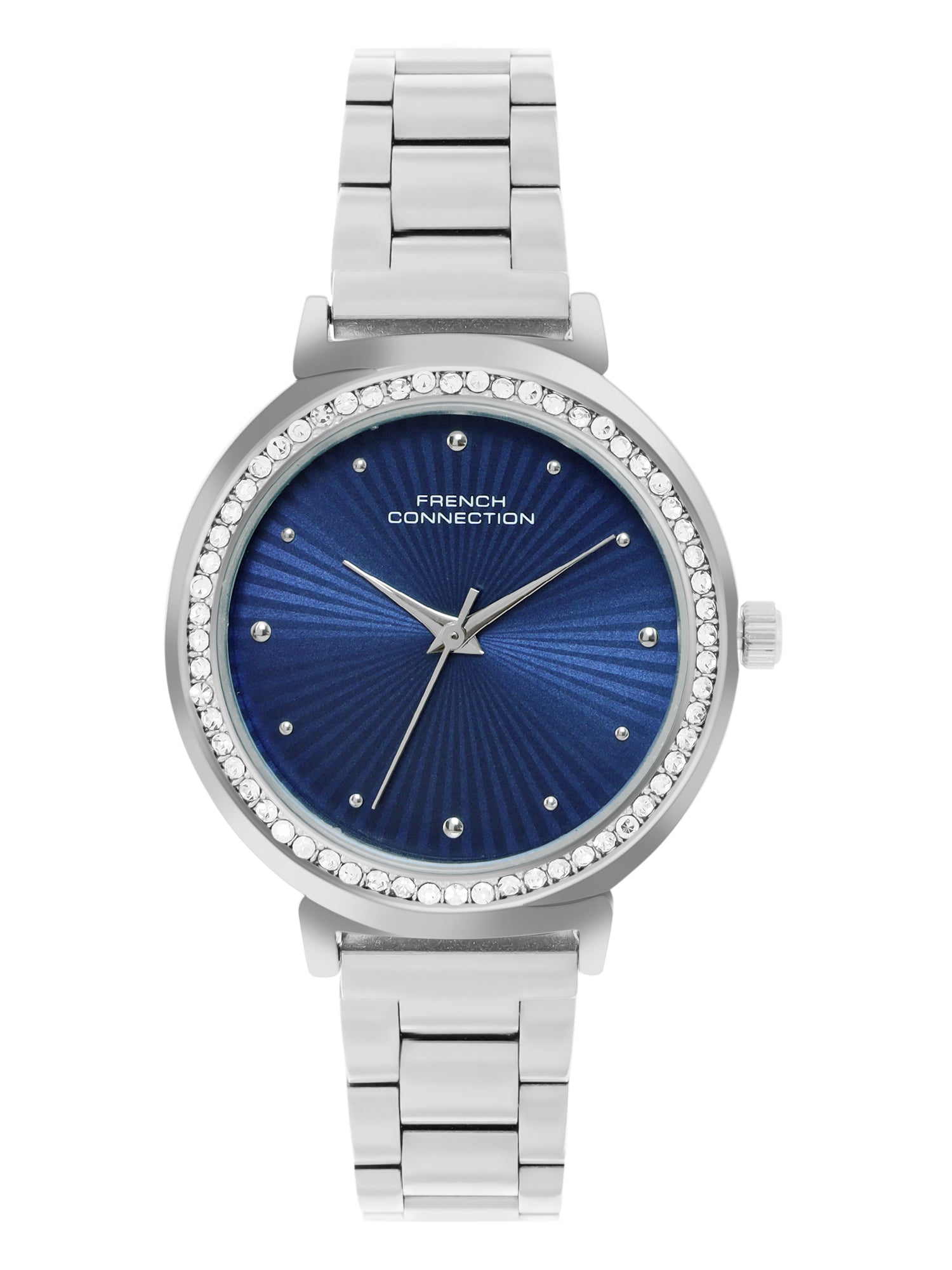 French Connection Textured Blue Round Dial With Stainless Steel  Strap Watch - For Womens FCN0145USM