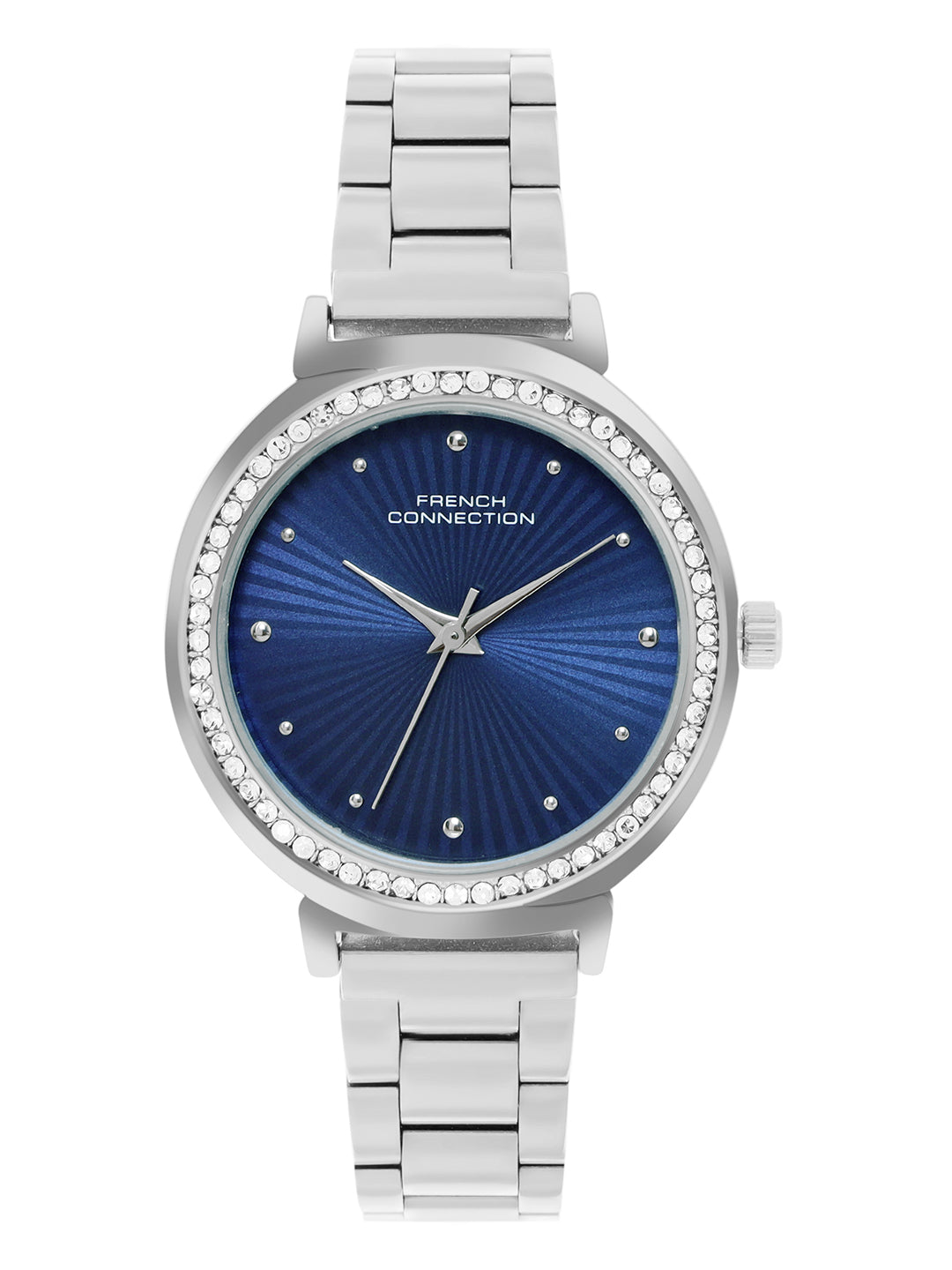 French Connection Textured Blue Round Dial With Stainless Steel  Strap Watch - For Womens FCN0145USM