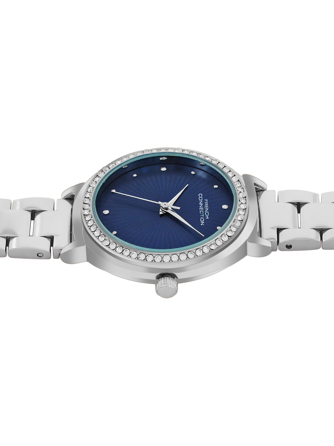 French Connection Textured Blue Round Dial With Stainless Steel  Strap Watch - For Womens FCN0145USM
